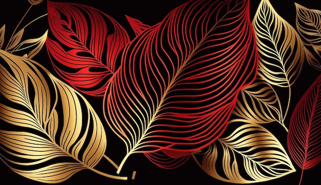 Gouden bladeren botanisch modern art deco behang Generatieve AI