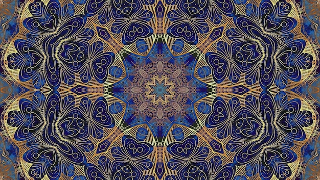 Gouden blauw getextureerd mandala-kunstpatroon voor glorie mystiek magisch ontwerpelement