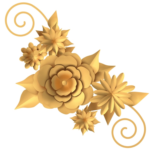 Foto gouden bloem 3d bloem 3d illustratie