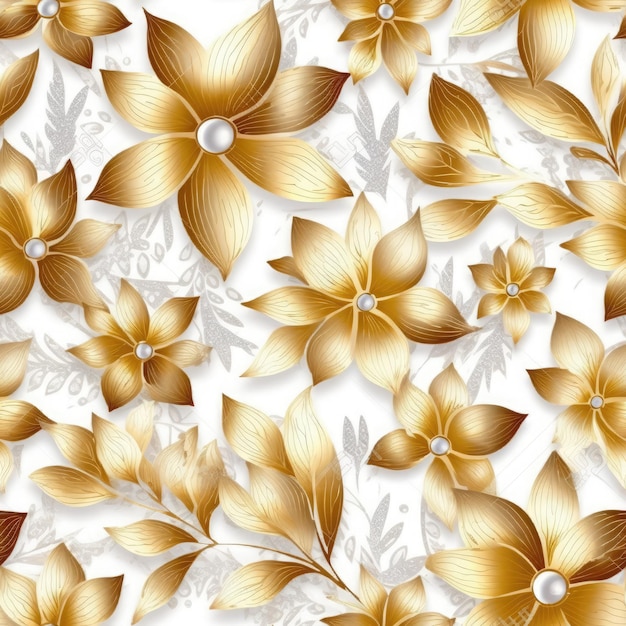 Gouden bloemenpatroon heldere pastelkleur waanzinnig details AI gegenereerd