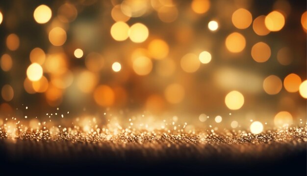 Gouden bokeh achtergrondFeestelijke abstracte kerst textuur gouden bokeh deeltjes en hoogtepunten op donkere achtergrond partyHappy New yearglitter concept