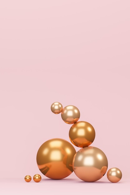 gouden bollen op roze achtergrond 3d render