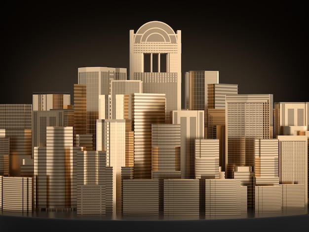 Gouden bouwmodel, gouden stad. 3D-rendering