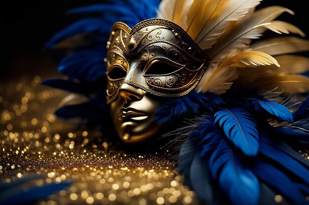 Gouden carnavalmasker op zwarte achtergrond