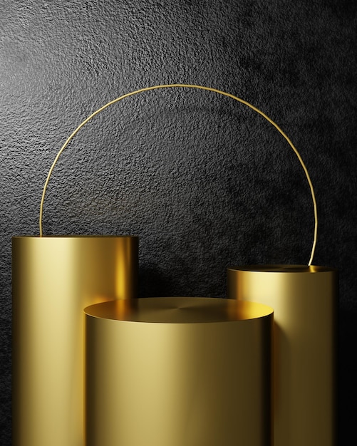 gouden cilinderproductpodia met zwarte achtergrond