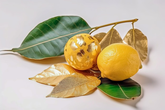Gouden citroen met monsterabladeren Generatieve AI