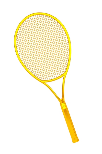 Gouden close-up tennisracket op een witte achtergrond