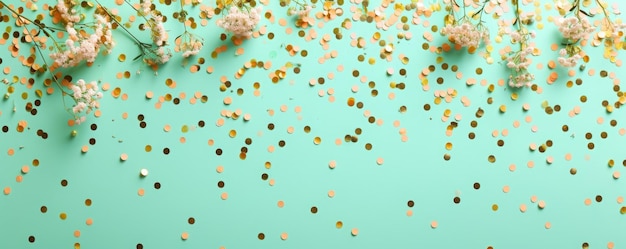 gouden confetti met bloemen op munten achtergrond