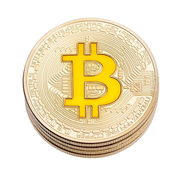 Gouden cruptocurrency gele bitcoin op witte achtergrond