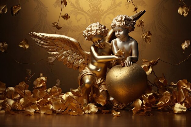 Gouden Cupido standbeeld Een goddelijke engel in elegante gouden kleur kunst