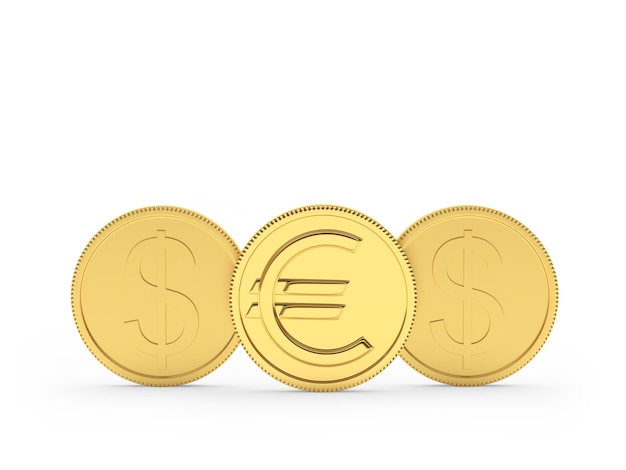 Foto gouden dollar en euromunten