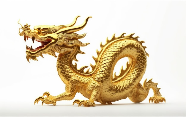 Gouden draak standbeeld op witte achtergrond Generatieve AI
