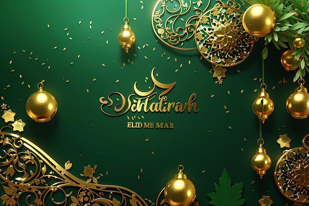 Gouden Eid Mubarak Islamitische viering op groene achtergrond