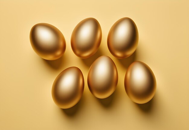 gouden eieren op gele achtergrond plat leggen