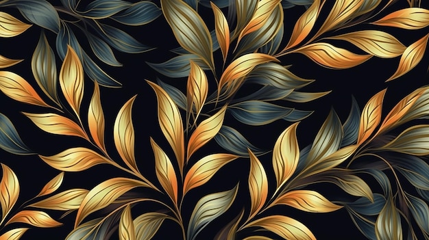 Gouden elegant patroon van bladeren trendy bloemenachtergrond Generatieve AI