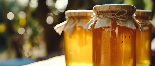 Gouden Elixir Een boeiende foto van honing in een pot