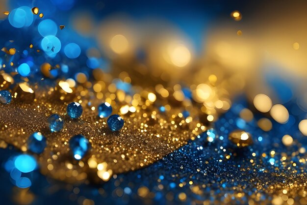 Foto gouden en blauwe glitter abstracte wazige achtergrond