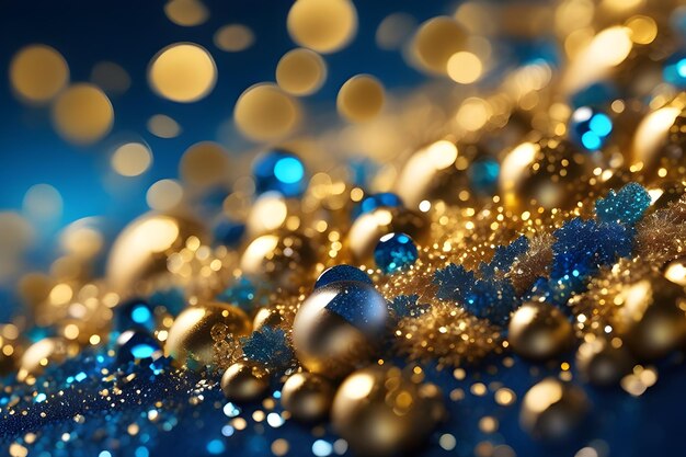 Foto gouden en blauwe glitter abstracte wazige achtergrond