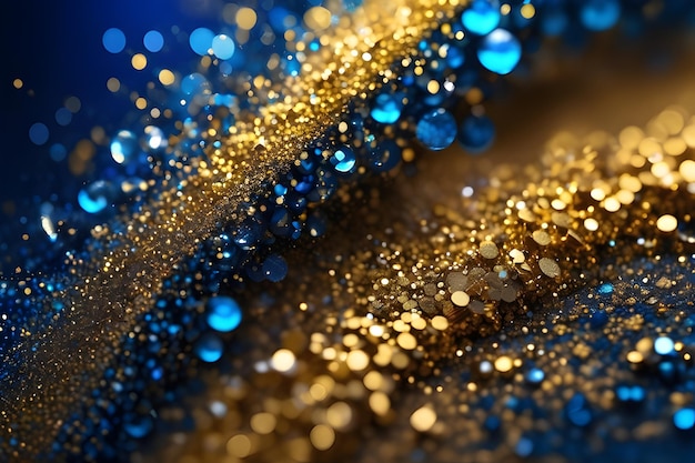 Foto gouden en blauwe glitter abstracte wazige achtergrond