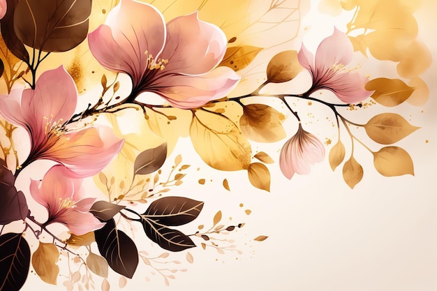 Gouden en roze bloemen Mooie minimalistische print voor uw decor voor ansichtkaart gefeliciteerd en poster Generative AI