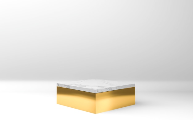Gouden en wit vierkant podium op grijze achtergrond