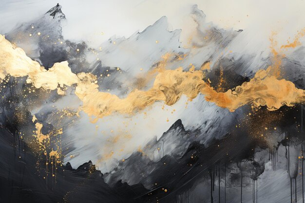 Gouden en zwarte berg schilderij abstracte schilderij