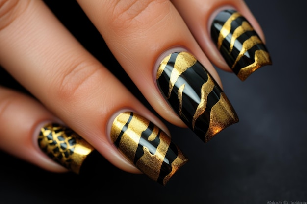 Foto gouden en zwarte nagelkunst ai