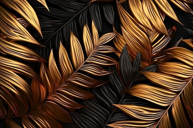 Gouden en zwarte tropische palmblaadjes luxe creatieve natuur achtergrond