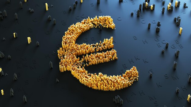 Gouden euro-logo gemaakt van 3D-letters op abstracte achtergrond