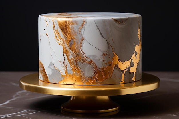 Foto gouden fondant marmeren taart met met de hand geschilderde elementen