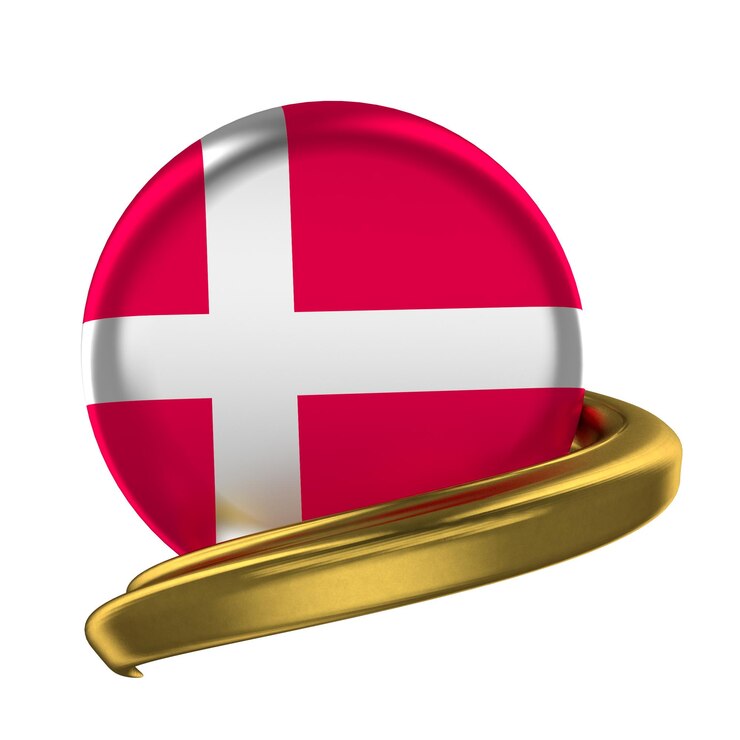 Gouden frame en Denemarken vlag geïsoleerd op een witte achtergrond 3D-rendering