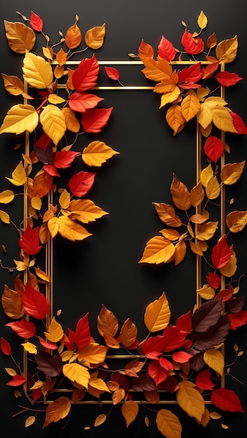 Gouden frame met bladeren op zwarte achtergrond Elegant botanisch ontwerp