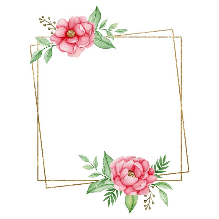 Foto gouden frame met roze bloemenillustratie