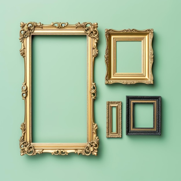 Gouden frame op een lichtgroene kleur muur of achtergrond