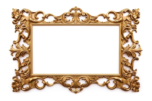 Gouden frame voor een foto in een klassieke barokke stijl op een witte achtergrond Illustratie Generatieve AI