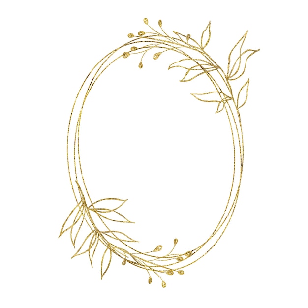 Gouden geometrisch rond ovaal frame met bloemblaadjes geïsoleerd op een witte achtergrond