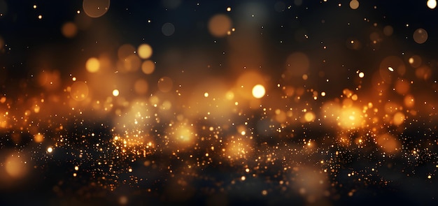 Gouden glanzende glitterlichten abstracte luxe wazig bokeh cirkels op zwarte achtergrond defocus banner