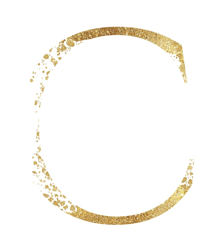 Foto gouden glitter hoofdletter c met dispersie-effect geïsoleerde illustratie sprankelend alfabet element voor bruiloft kaarten vakantie briefpapier crafting