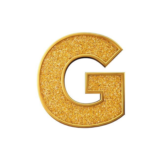 Foto gouden glitter letter g glanzende sprankelende gouden hoofdletter 3d-rendering