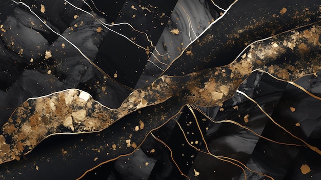 Gouden glitter zwarte marmer texturen achtergrond Abstract gouden glitter donkere marmer textuur