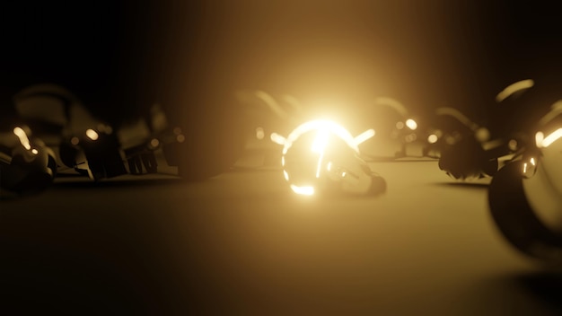 Gouden gloedlicht van een retro gloeilamp 3D Rendering