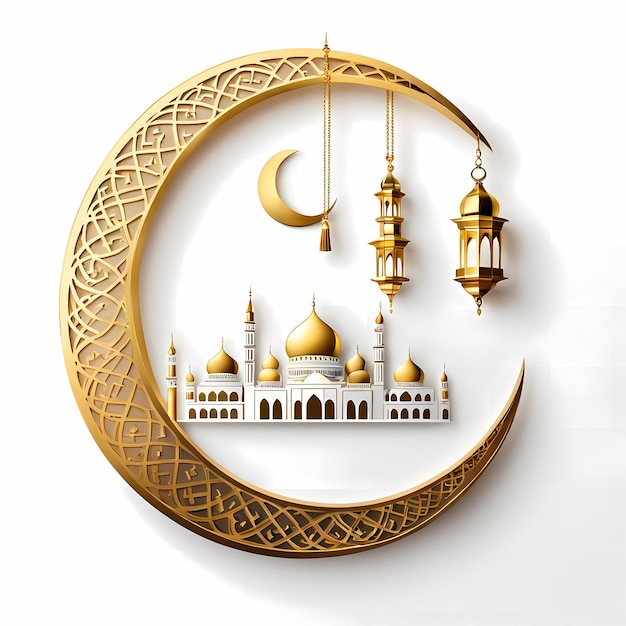 Gouden halve maan geïsoleerd op een witte achtergrond islamitisch festival ter viering van de Ramadan