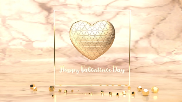 gouden hart en gouden Fram 3D-rendering voor Valentijnsdag inhoud.