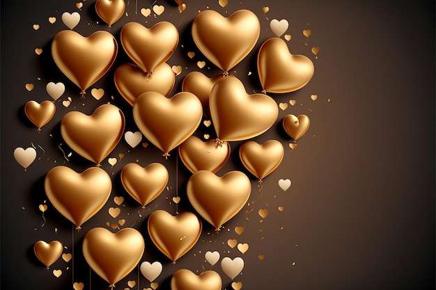 Foto gouden hartvormige ballonnen, generatieve ai