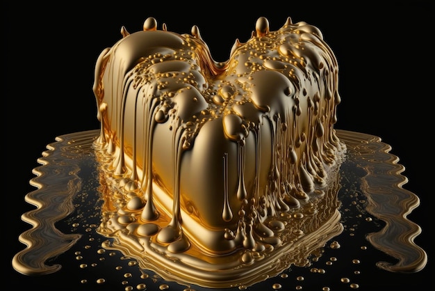 Gouden hartvormige cake zittend bovenop een tafel generatieve ai