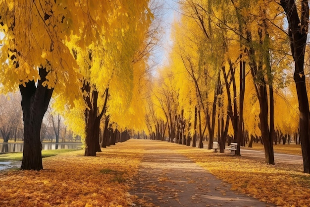 Gouden herfst Prachtig landschap met levendige gele bomen