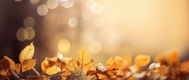 Gouden herfstbladeren in zonovergoten hemel perfecte Thanksgiving-achtergrond met wazig bokeh-gebladerte Generatieve AI