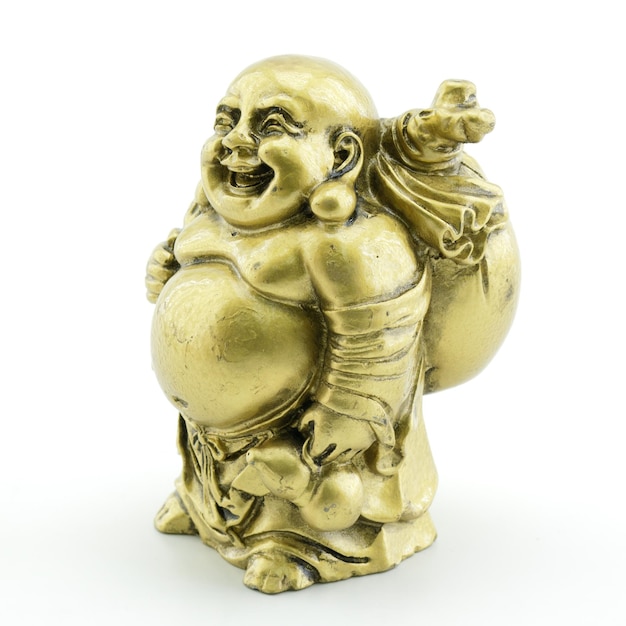 Gouden Hotei de God van rijkdom op een witte achtergrond