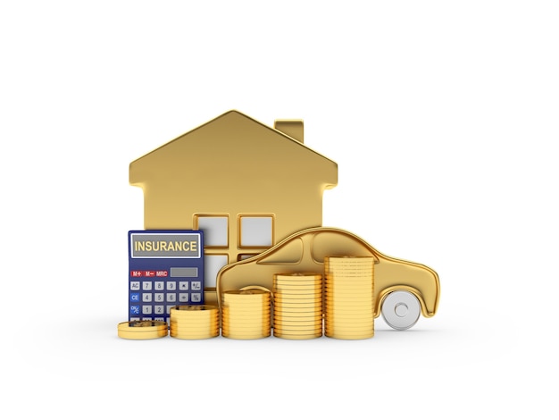 Gouden huis en auto met verzekeringscalculator