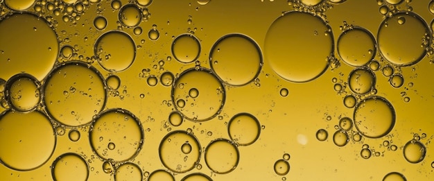 Gouden Hyaluron Oliebellen Collageen serum of gele oliebellen druppel textuur achtergrond Vloeibare transparante druppels Essentieel huidverzorgingsproduct met druppels Honing siroop bubble Oliebellen close up